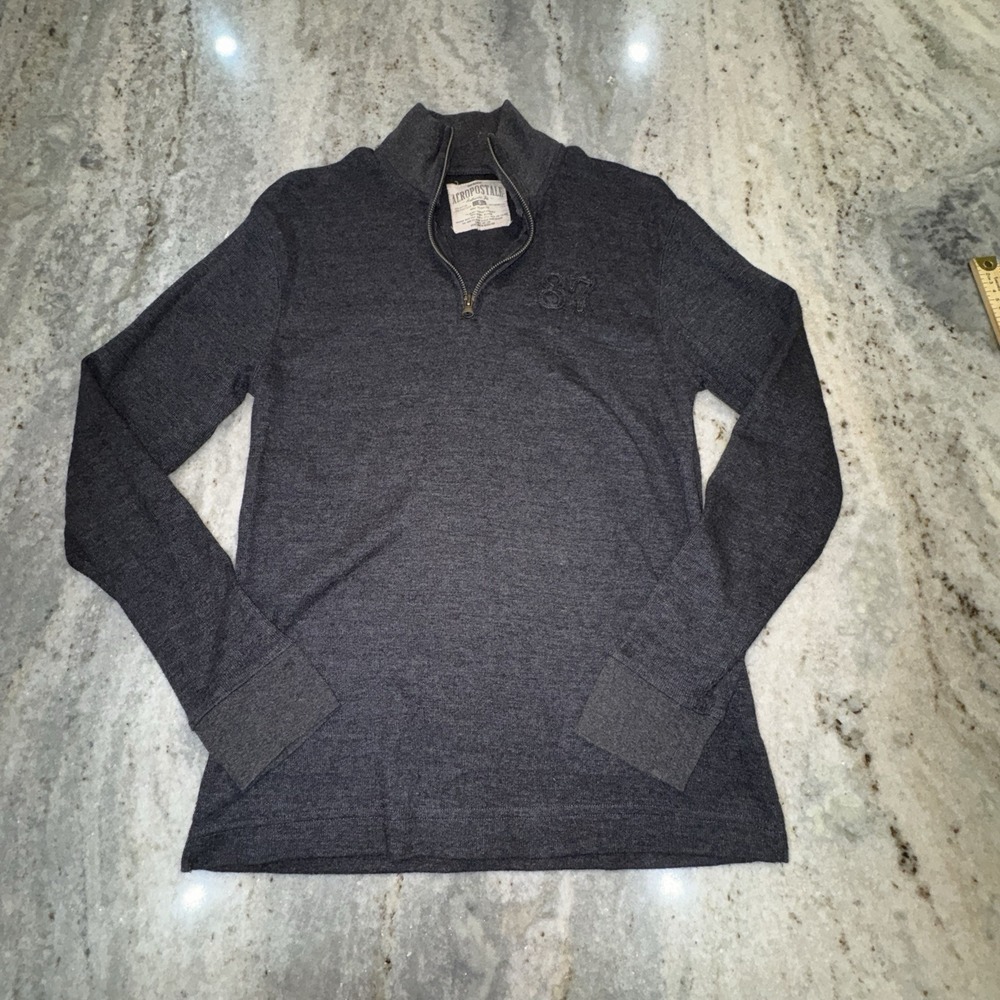 Aeropostale 87 Pullover 3/4 Sleeve‎ Sweater Gray Mens Sz Small Y2K Preppy